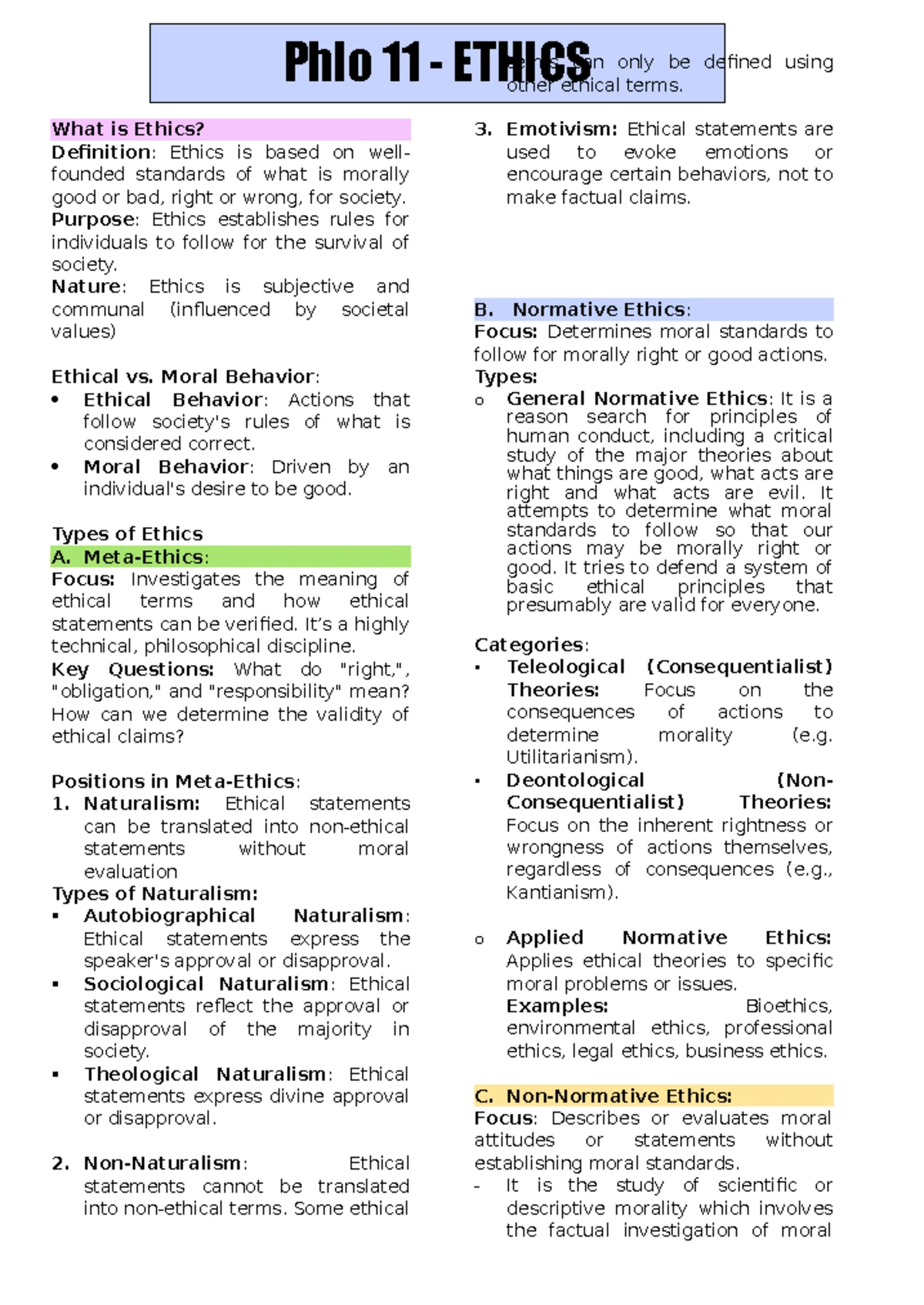 Chapter 10 - Right Reason & Morality - Lesson Outline - Studocu