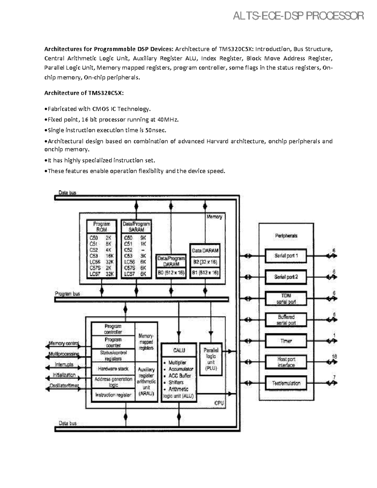 DSP UNIT 5 Notes: TMS320C5X Architecture Overview and Details - Studocu