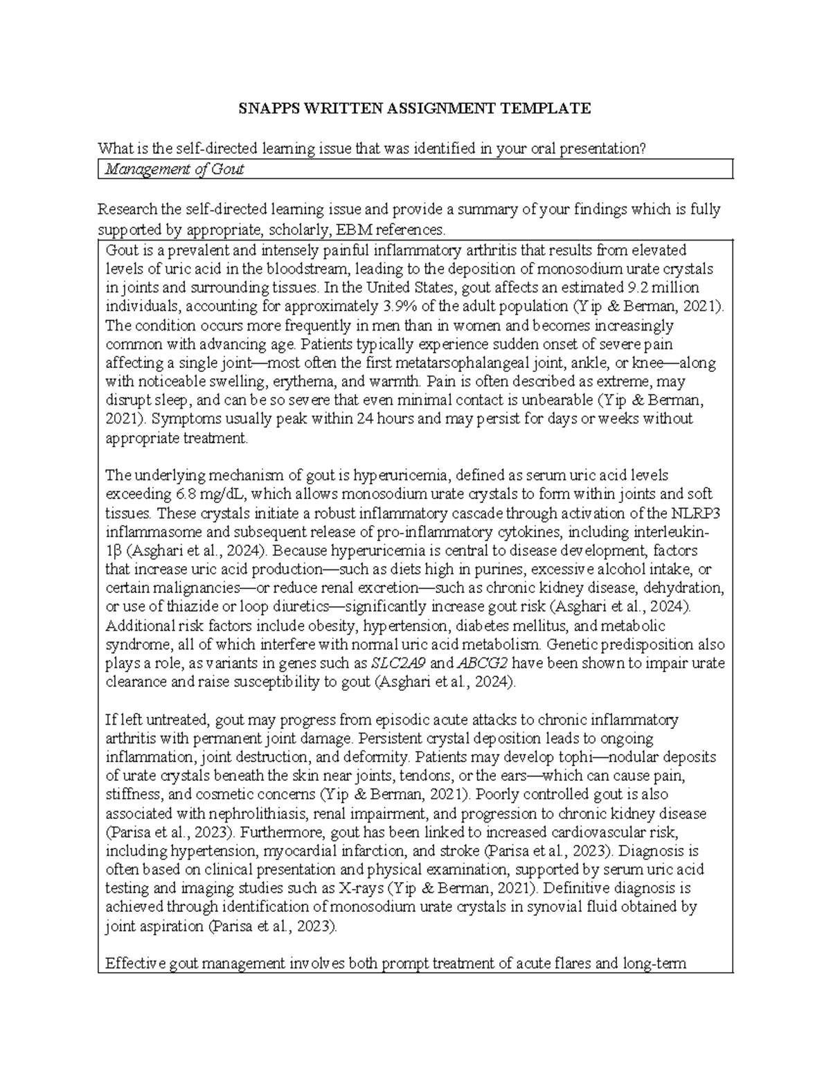 SNAPPS Wk 3 Written Assignment: Management of Gout - Studocu