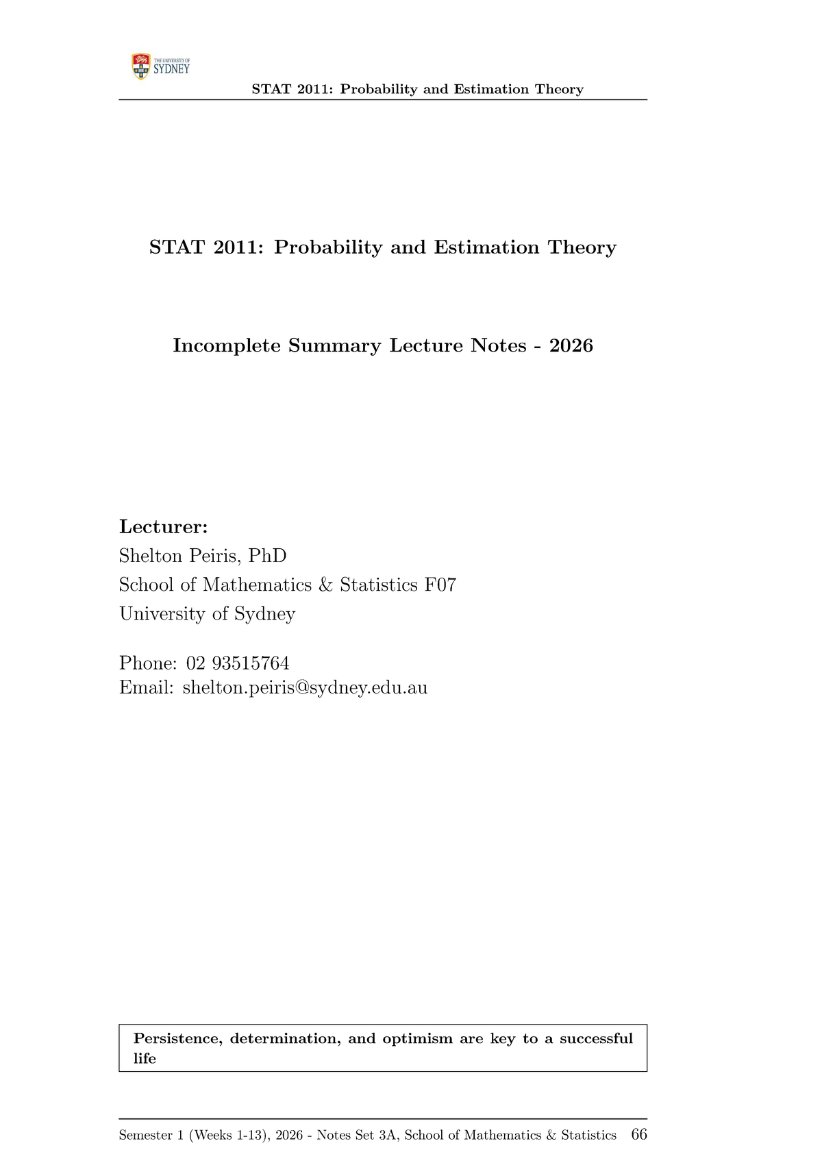 STAT 2011: Lecture Notes on Probability & Estimation Theory 2026 - Studocu