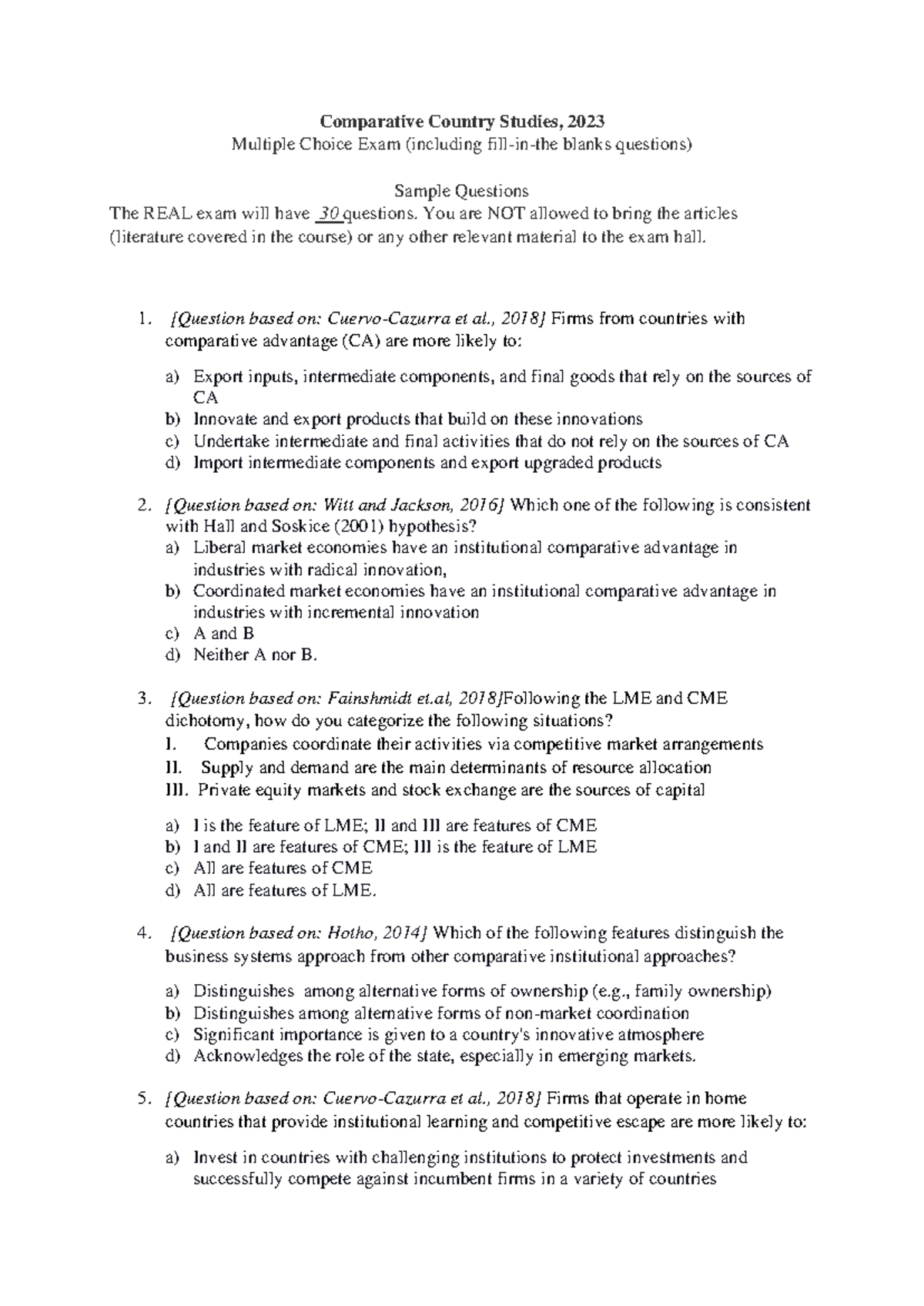 CCS: Comparative Country Studies 2023 MC Exam Sample Questions ...