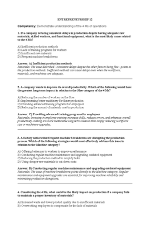 Entrepreneurship 12 WEEK 2 - 1. Which of the following best ...
