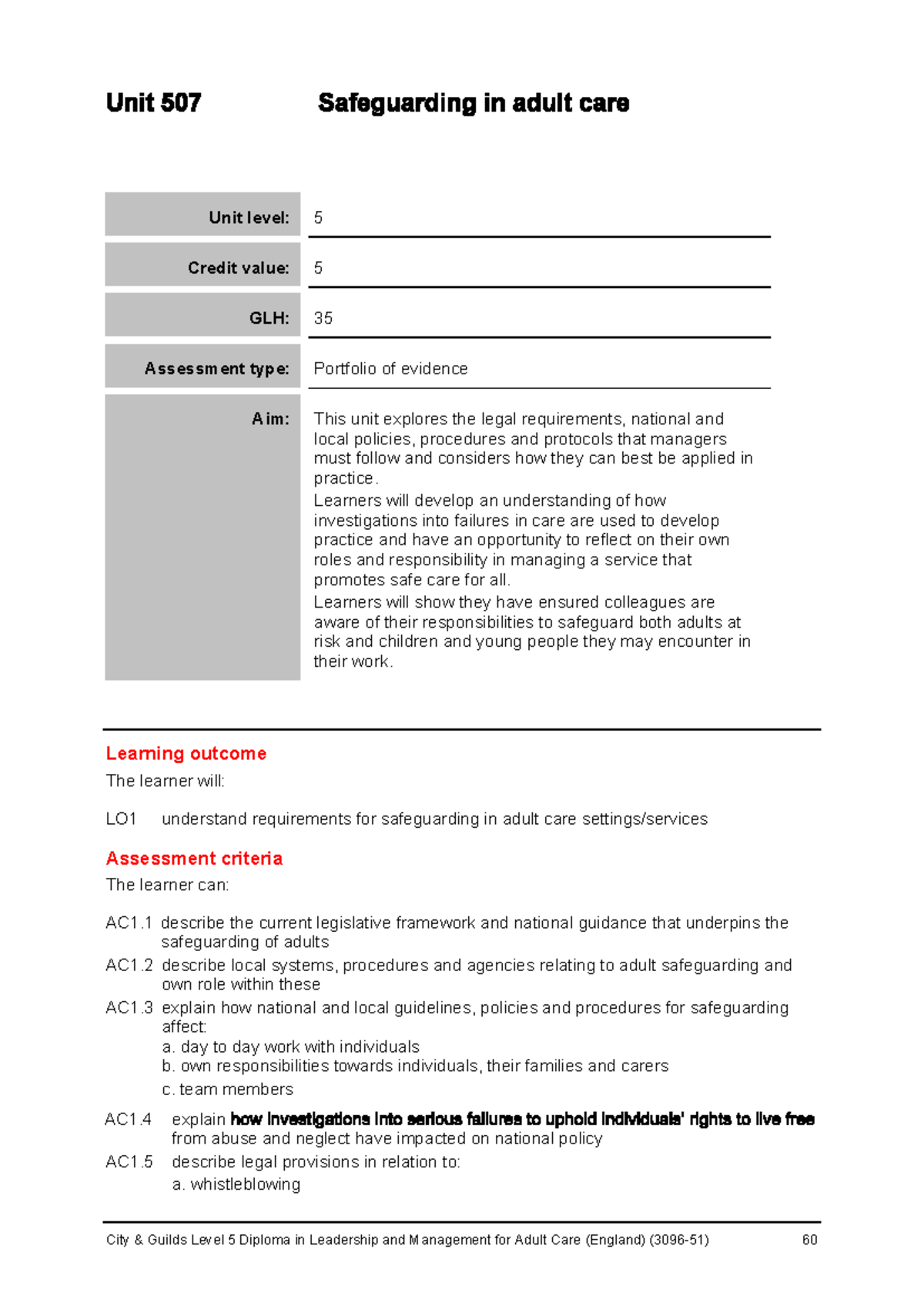 City & Guilds Level 5 Diploma: Safeguarding in Adult Care Portfolio ...