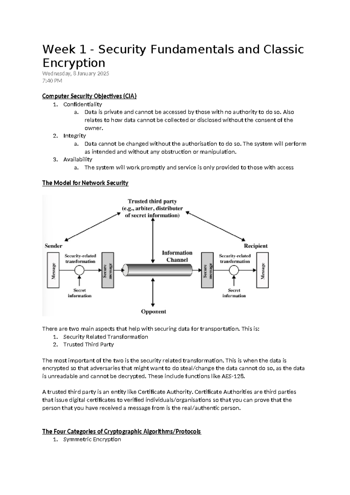 Week 1 - CS101 Security Fundamentals & Classic Encryption Notes - Studocu
