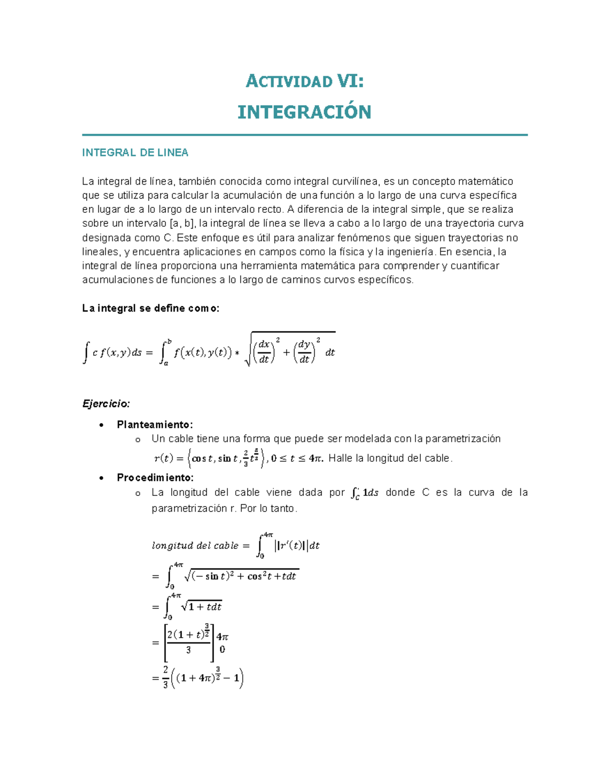 Actividad VI: Integración Integral de Línea y Superficie - Studocu