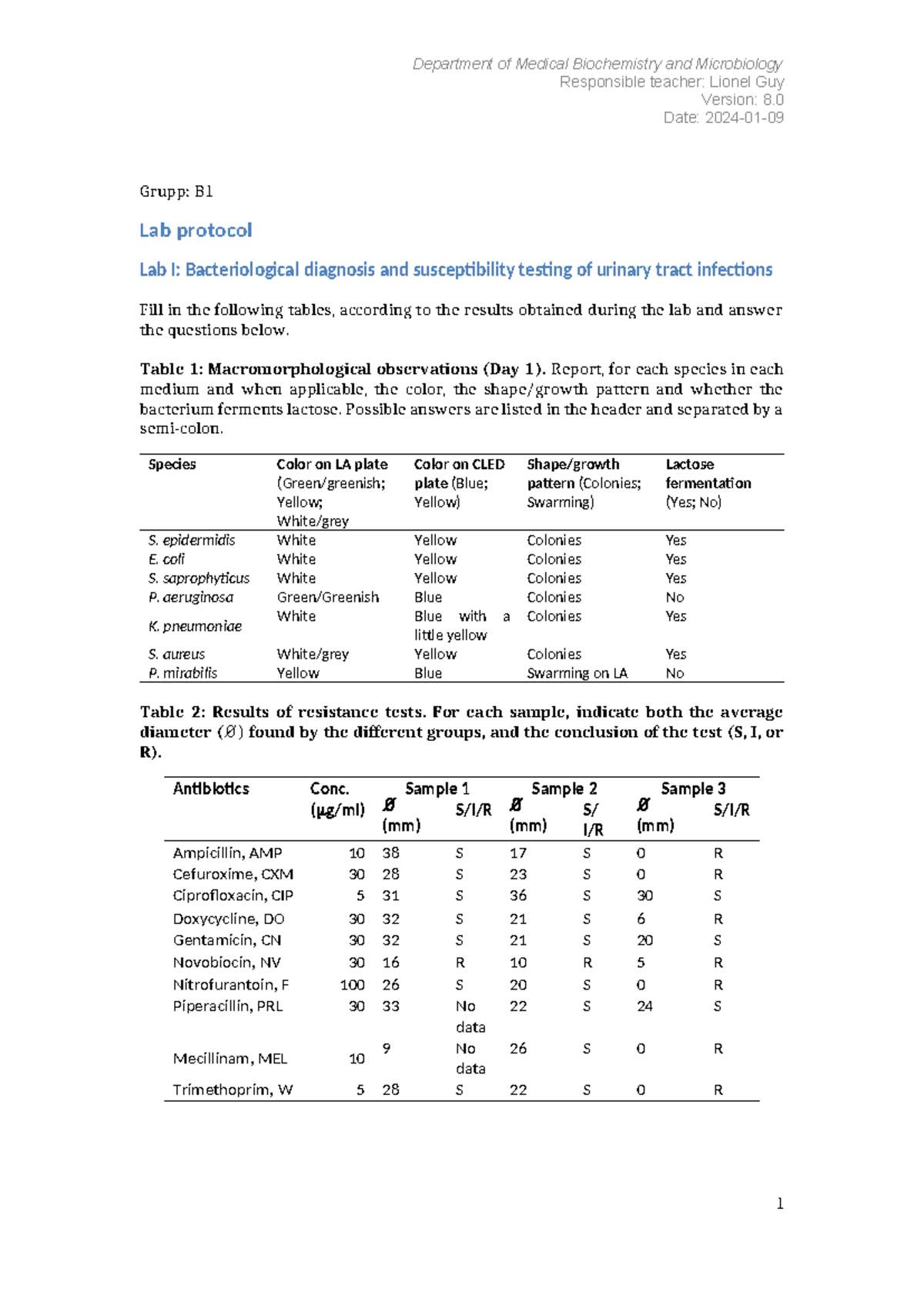 Lab Protocol - Responsible teacher: Lionel Guy Version: 8. Date: 2024 ...