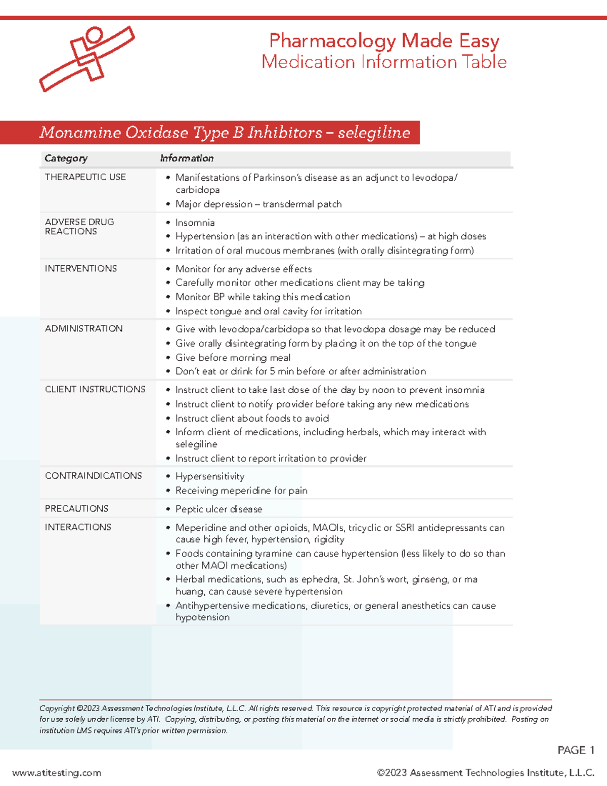 Pharmacology Notes: Monamine Oxidase Type B Inhibitors (ATI ...