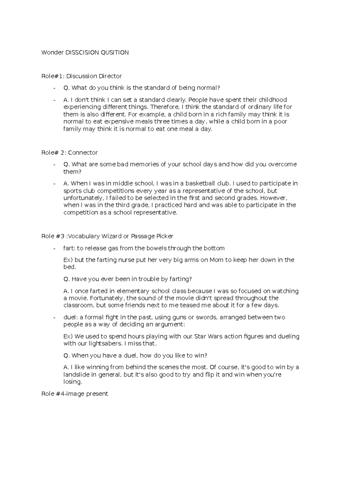 Disscussion Questions 1 - 과제 자료: Roles & Reflections - Studocu