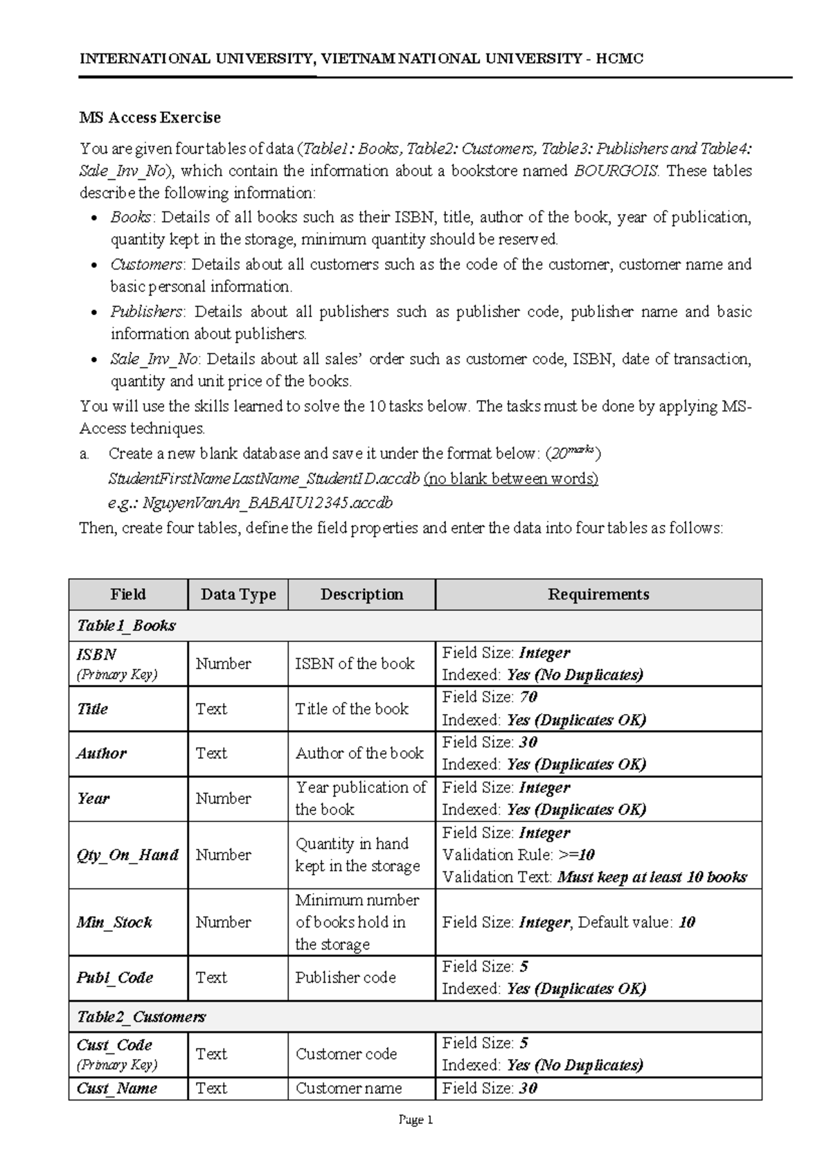 MS Access Exercise 1 - International University Data Management - Studocu