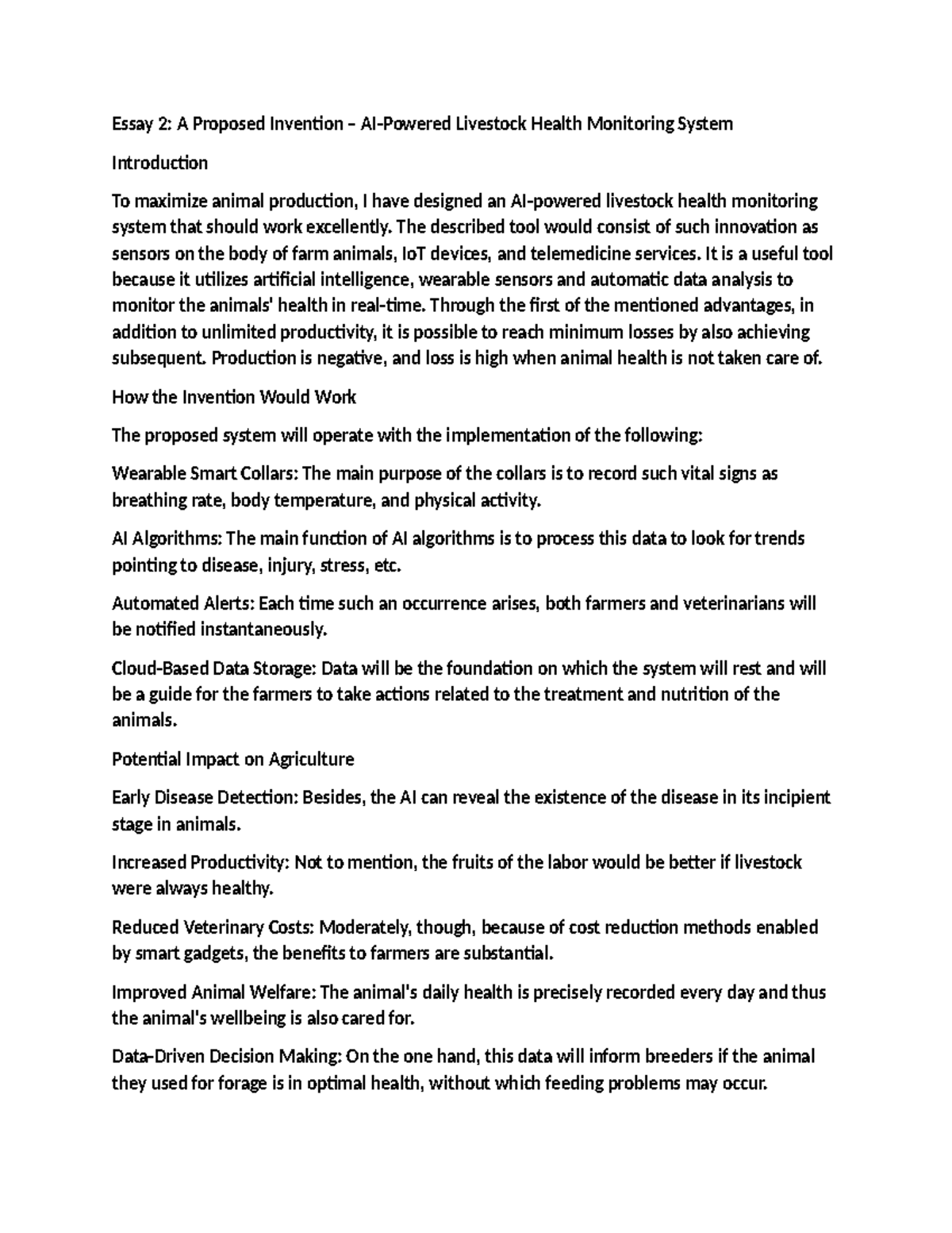 Essay 2: Proposed Livestock Health Monitoring System (Course Code ...