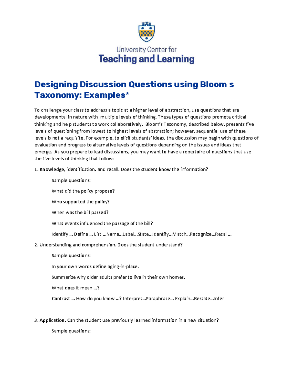 FLEX: Designing Discussion Questions Using Bloom's Taxonomy Examples ...