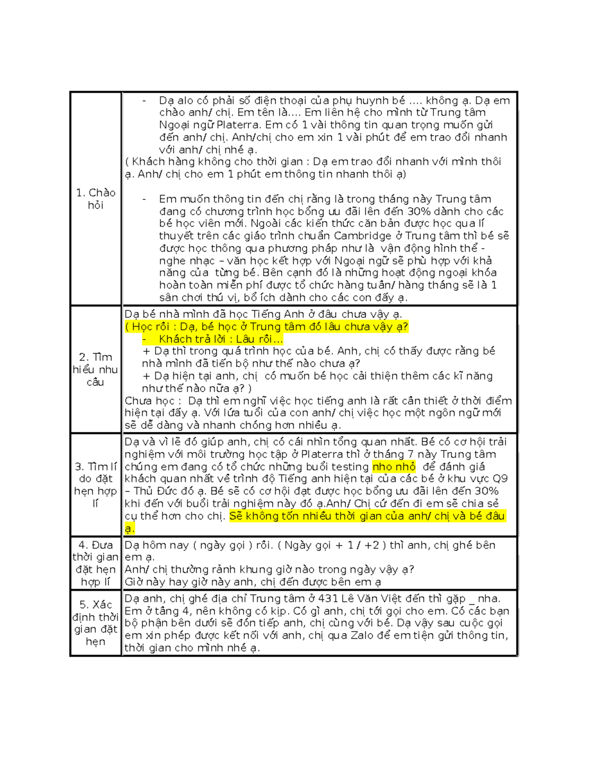 Kichban Telesales Course Method 1: Call Script for Platerra - Studocu