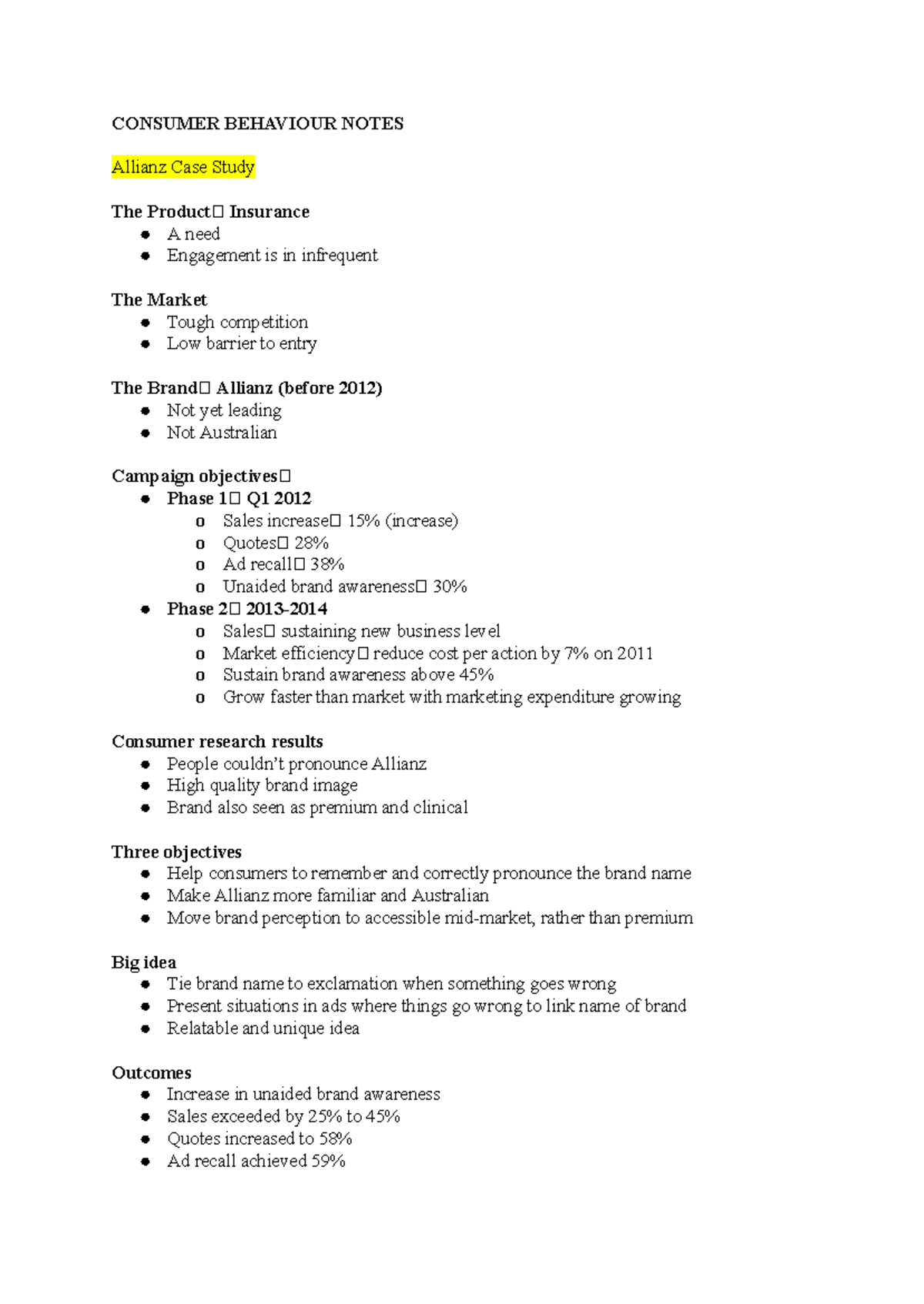 Consumer Behaviour Notes - CONSUMER BEHAVIOUR NOTES Allianz Case Study ...
