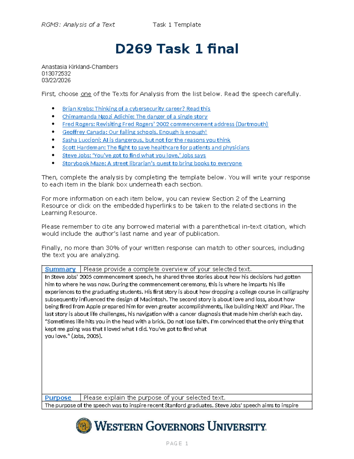 Task1 final draft .edited - RGM3: Analysis of a Text Task 1 Template ...