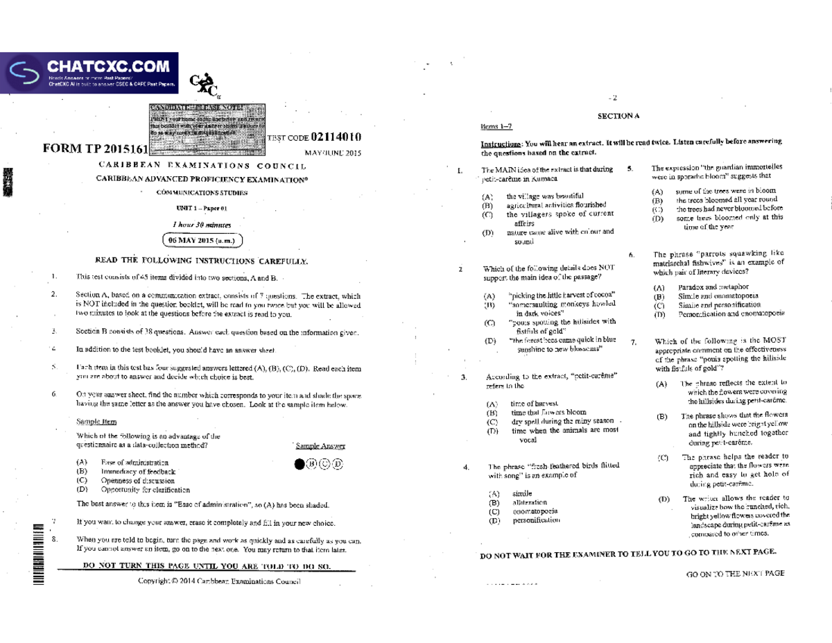 COMM STUD P1 2015 - Past Paper Review and Analysis - Studocu