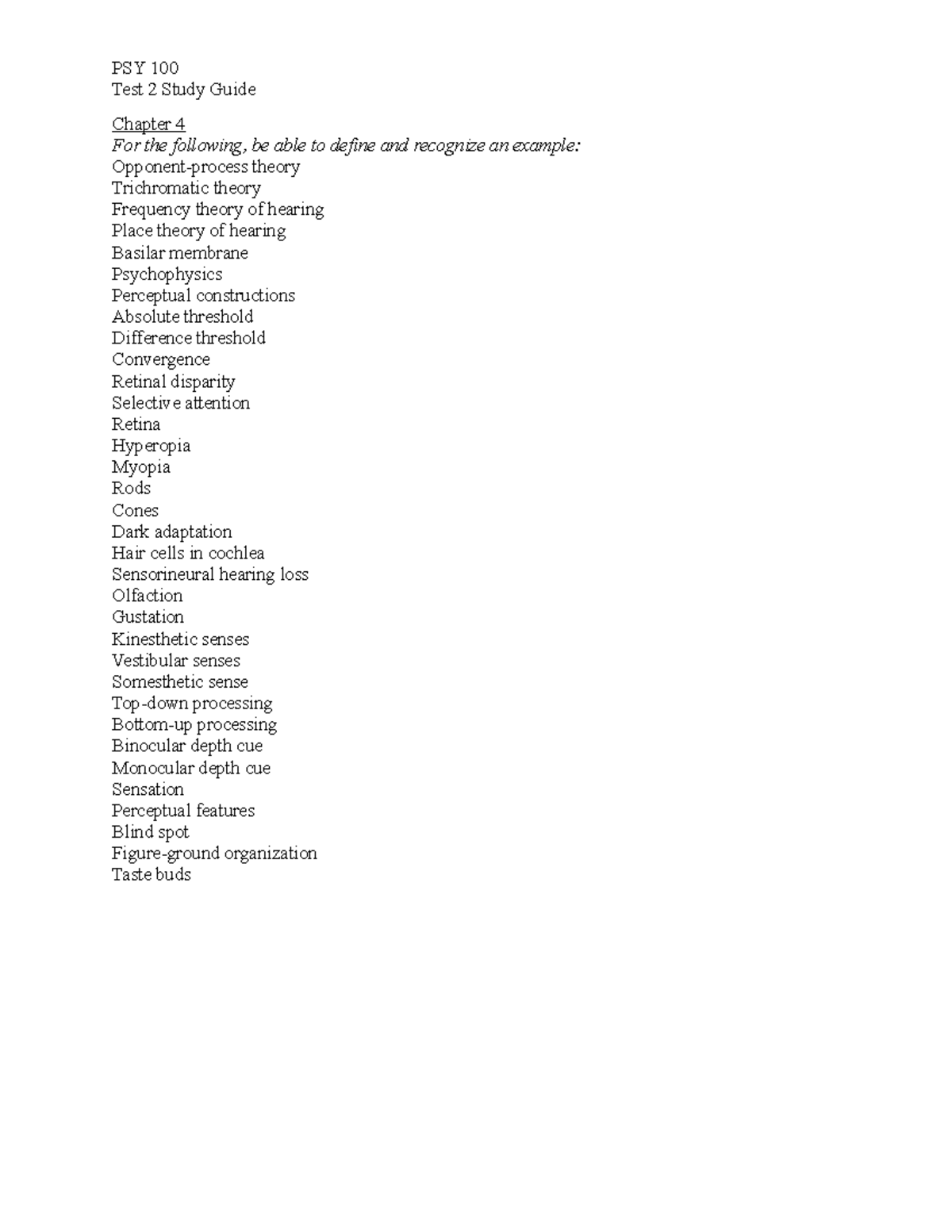 PSY 100 Test 2 Study Guide: Key Terms from Chapters 4 to 6 - Studocu
