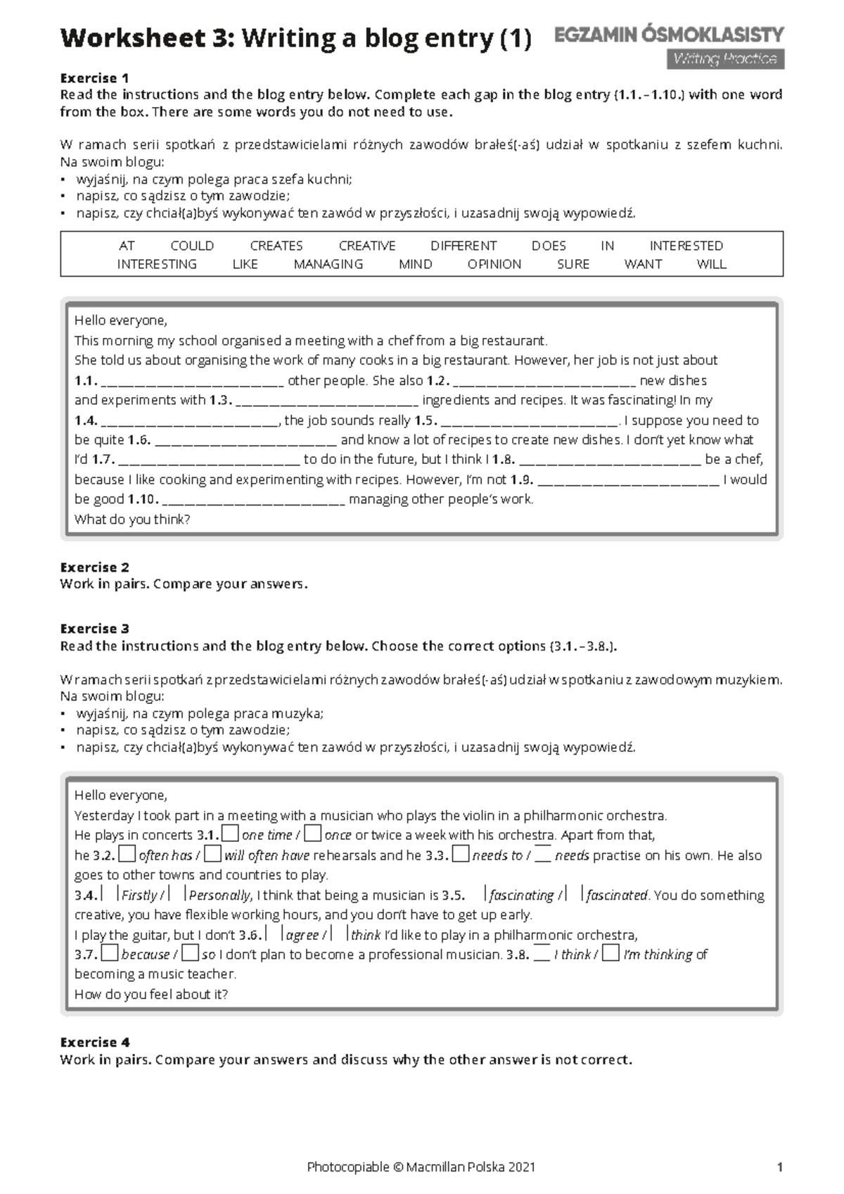 Worksheet 3: Writing a Blog Entry (1) - Exercises and Instructions ...