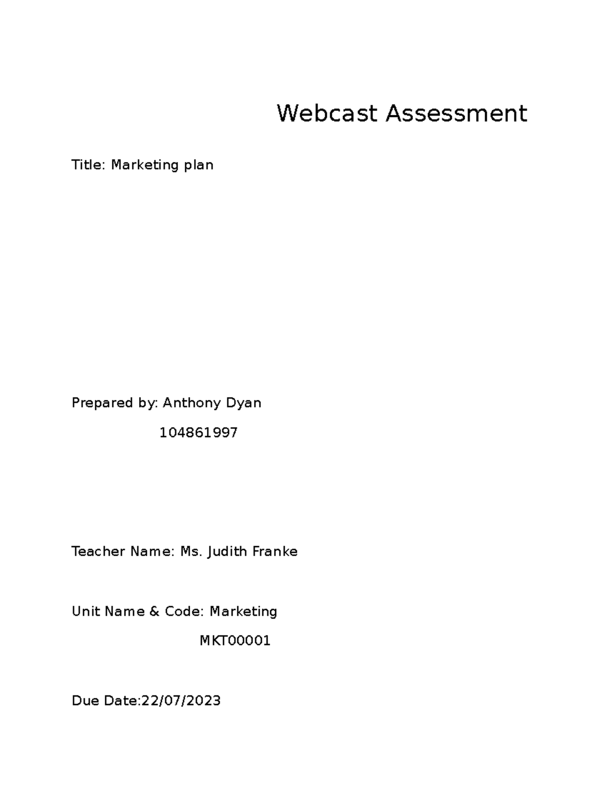 Marketing Plan Assignment 2 - Goals & SMART Objectives - Studocu