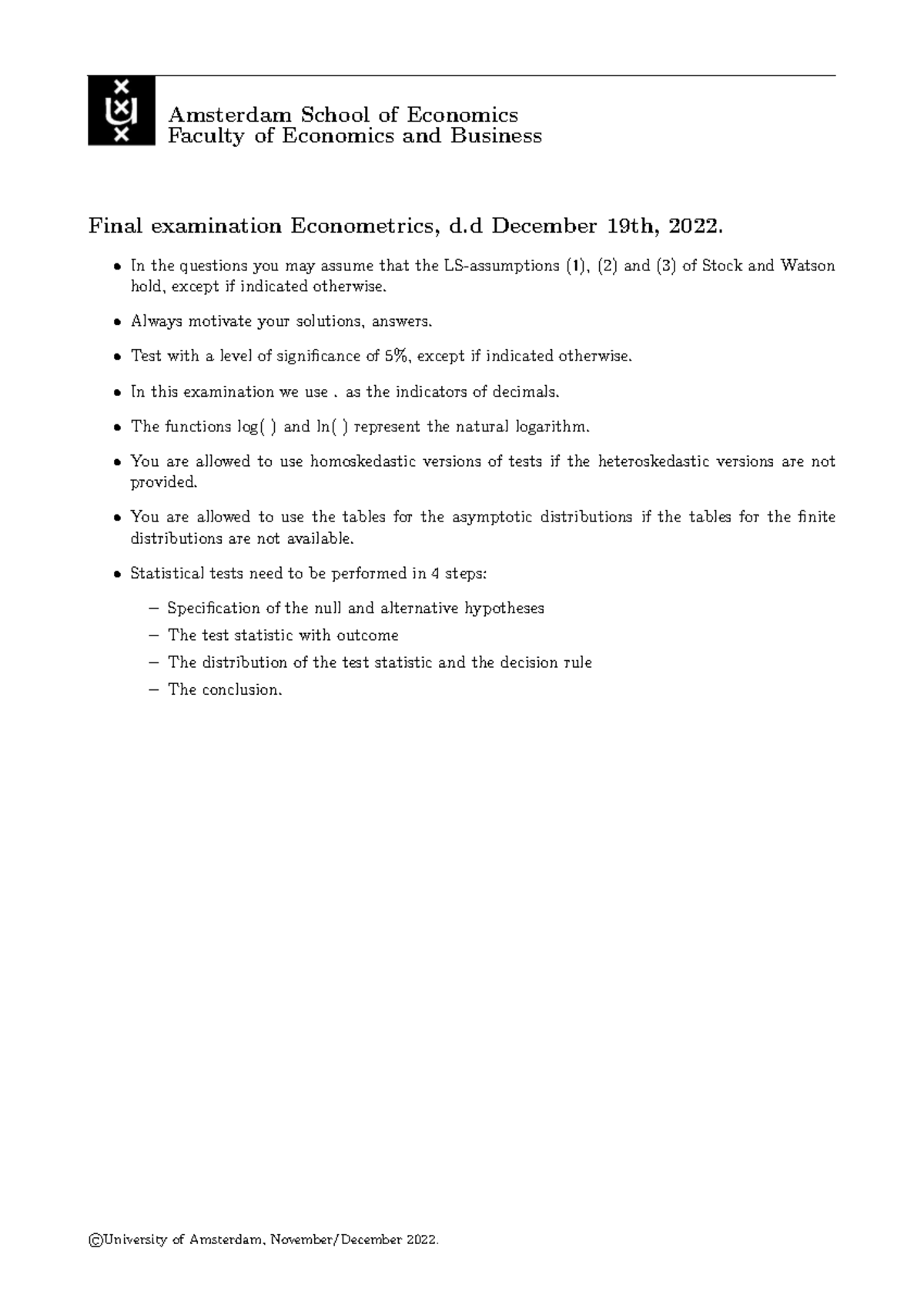 Final Exam 2022-2023: Econometrics Analysis and Interpretation ...