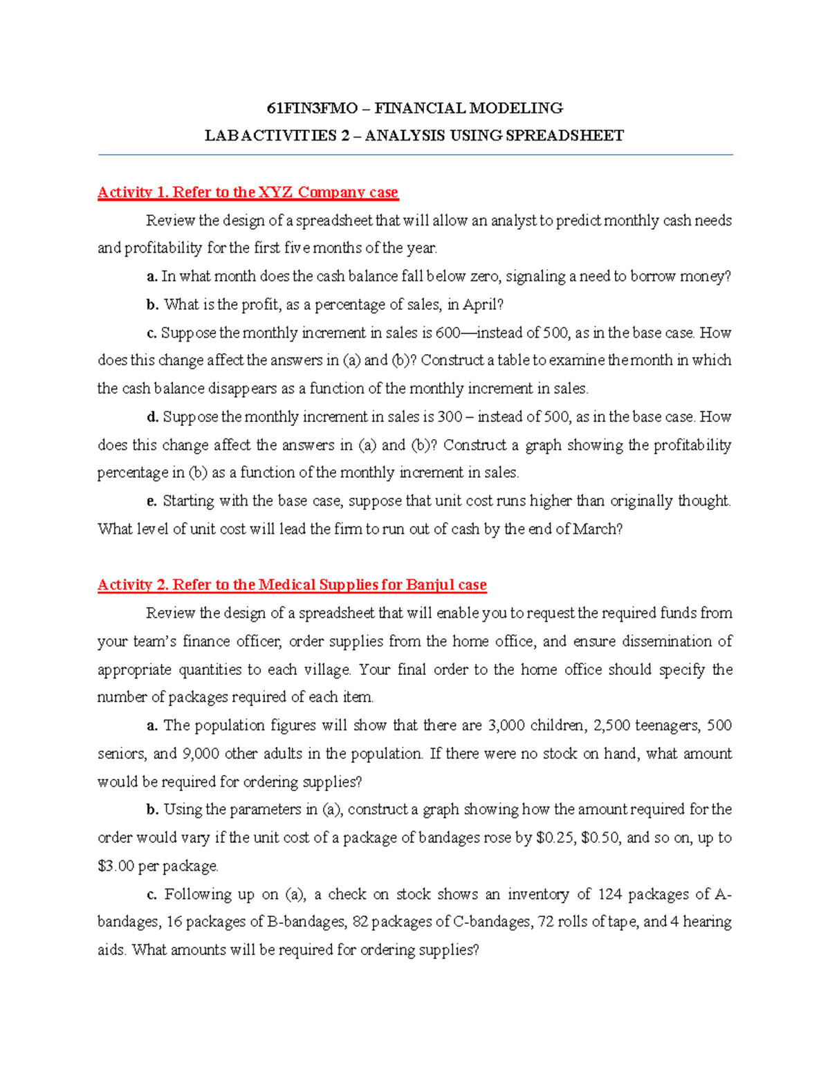 61FIN3FMO Financial Modeling Lab Activities 2 Analysis Guide - Studocu