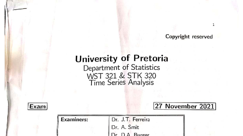 WST 321 & STK 320 Time Series Analysis Exam - November 2021 - Studocu