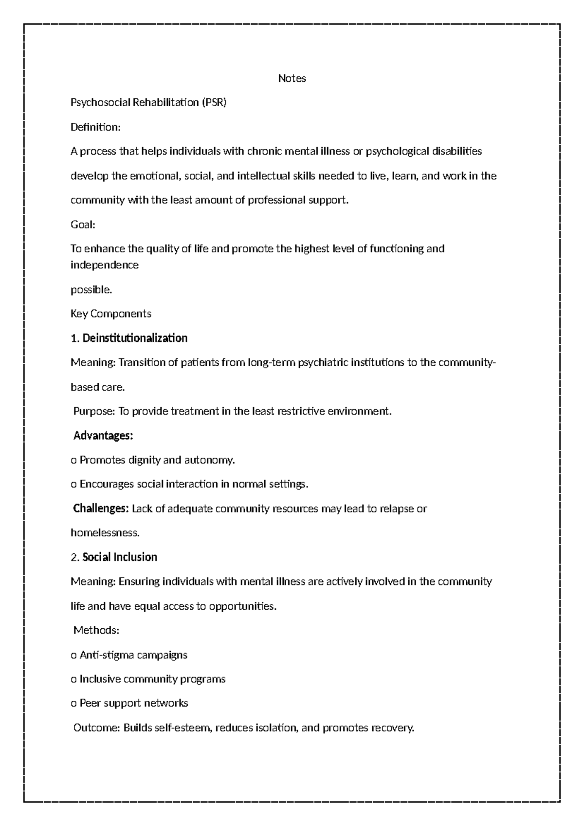 Notes on Psychosocial Rehabilitation (PSR) Concepts and Goals - Studocu