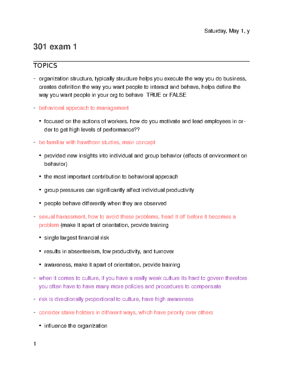 Mgmt 301 Exam 1 Test Review - Study Guide for Key Concepts - Studocu