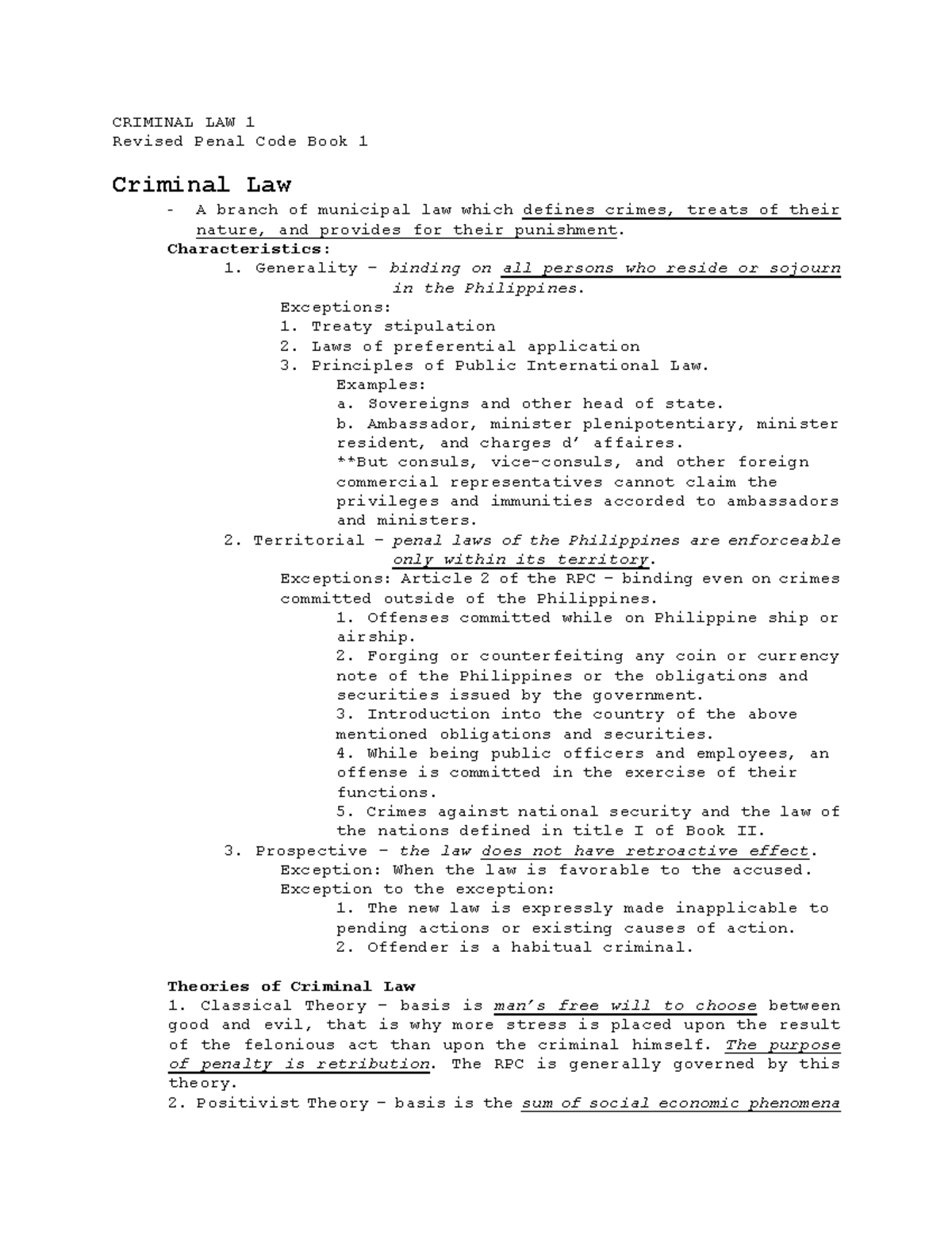 Criminal Law 1: Key Concepts, Principles, and Theories Explained - Studocu