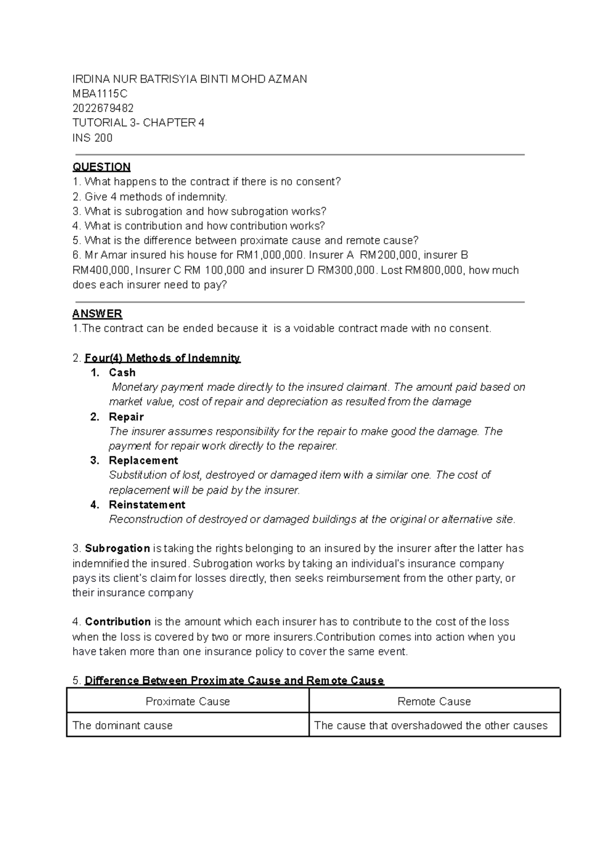 INS 200 Tutorial 3: Understanding Risk and Insurance Concepts - Studocu