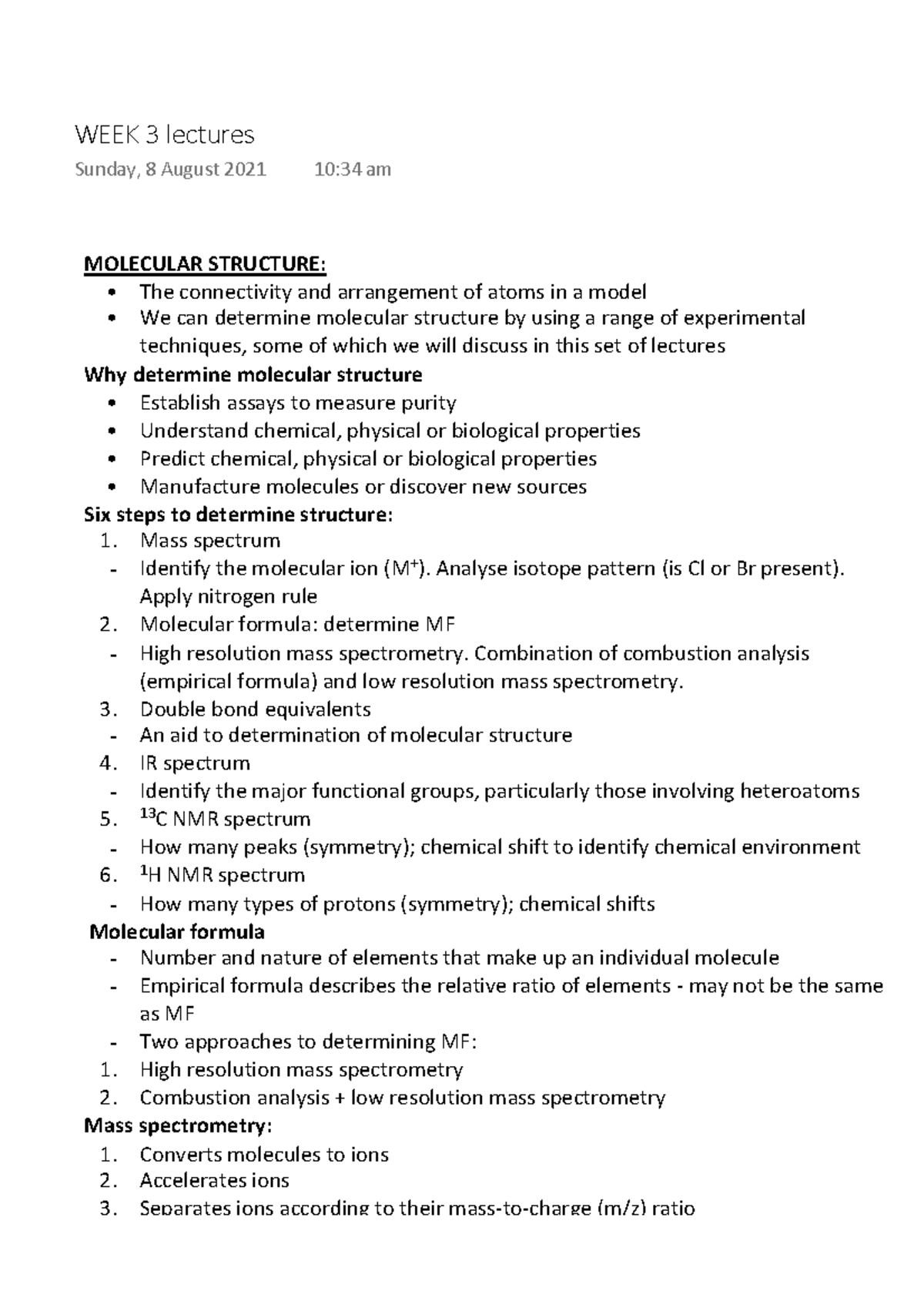 WEEK 3 lectures chem 2 - week 3 lecture notes. Molecular structure ...