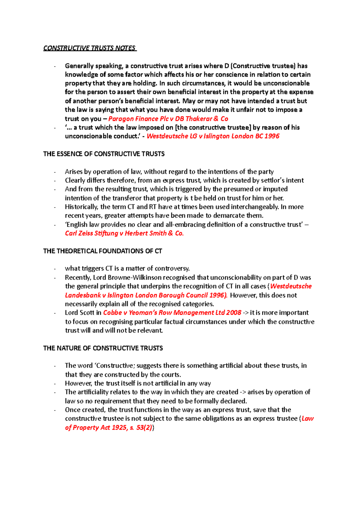 Constructive Trusts: Understanding Principles & Case Law Notes - Studocu