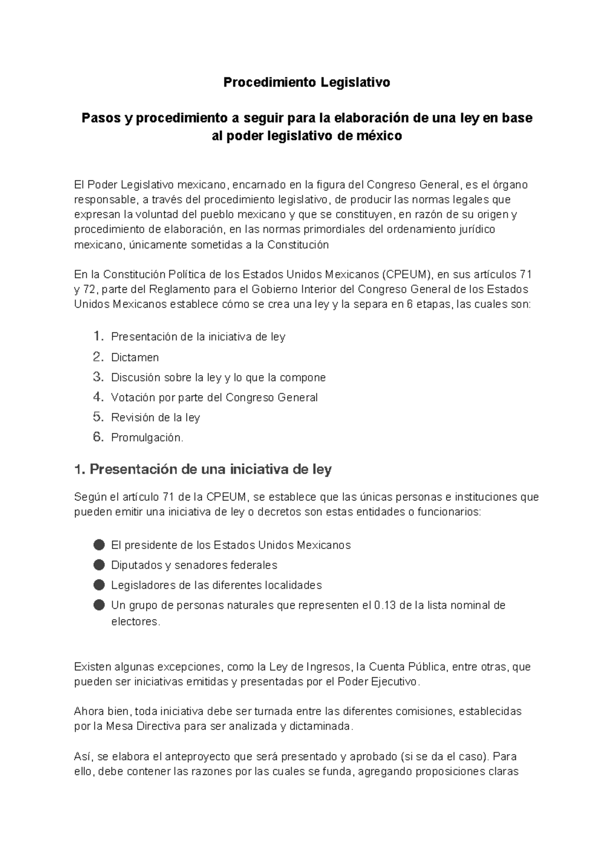 Tarea legislativa: Pasos para la elaboración de una ley en México - Studocu