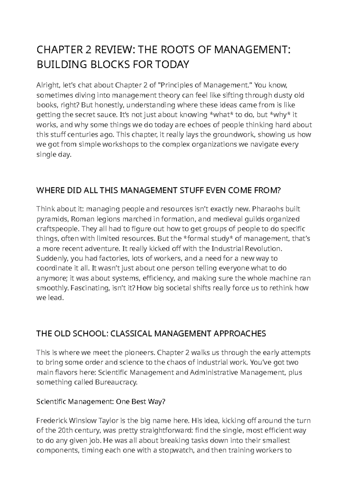 CHAPTER 2 REVIEW: THE ROOTS OF MANAGEMENT AND ITS EVOLUTION - Studocu