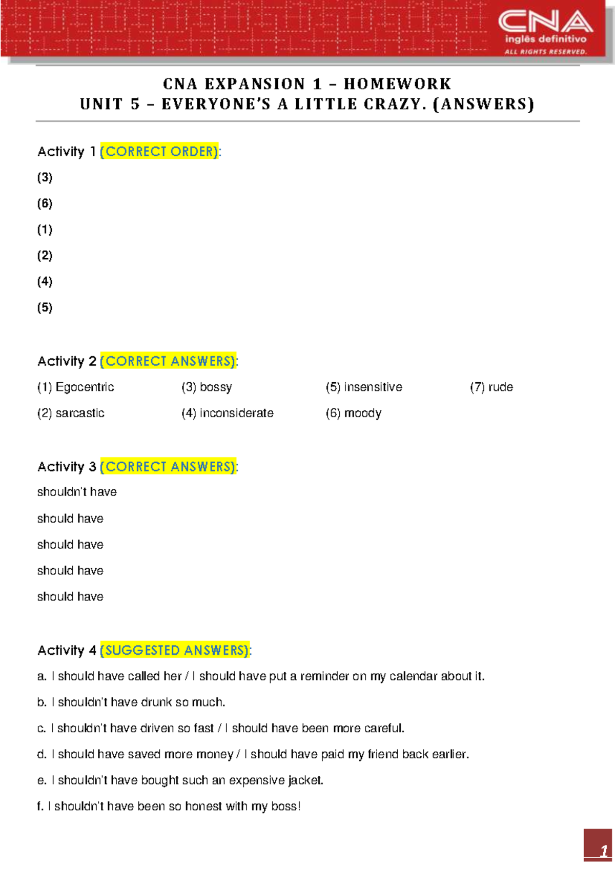 CNA Expansion 1 - Unit 05 Homework: Activities & Answers - Studocu
