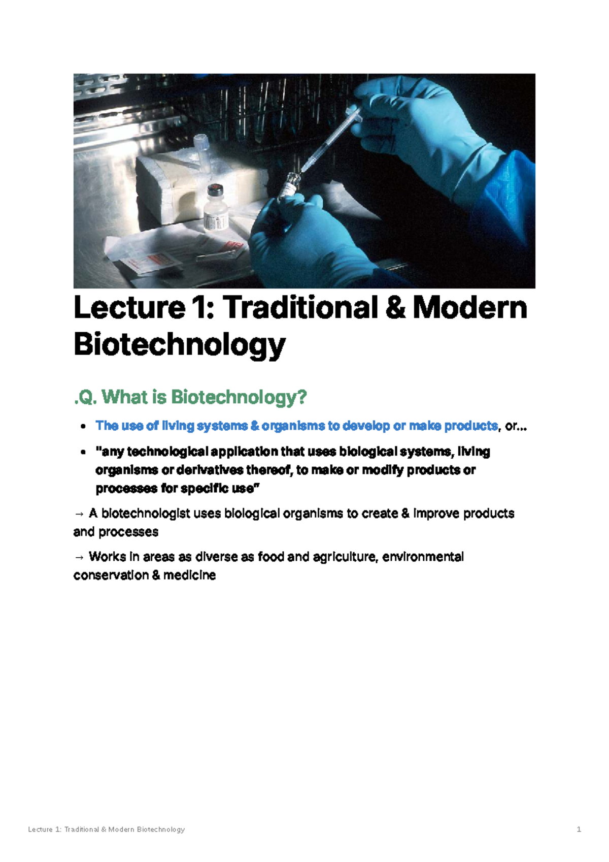 Lecture 1: Introduction to Traditional & Modern Biotechnology (BT1001 ...