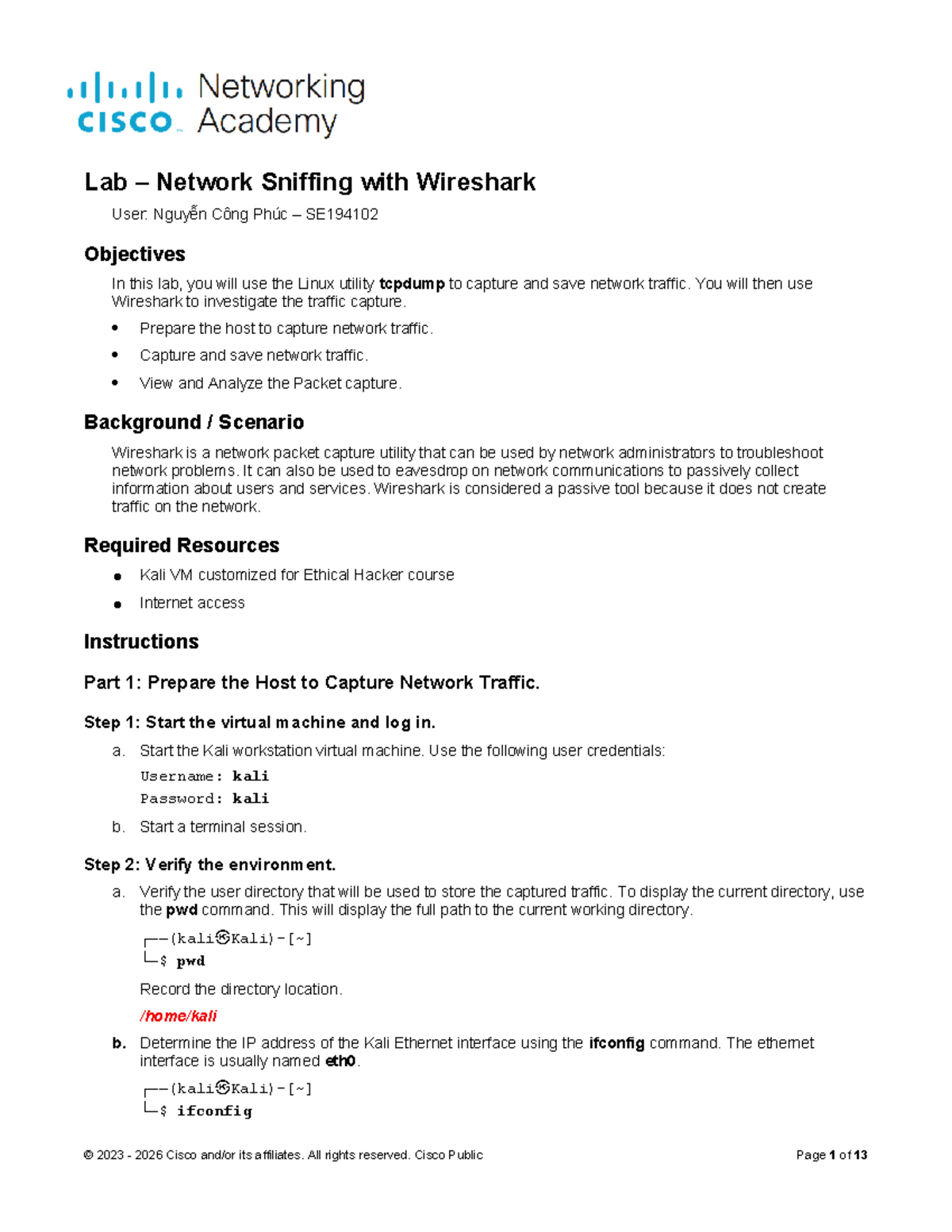 3.2.11 Lab - Network Sniffing with Wireshark - SE194102 - Studocu