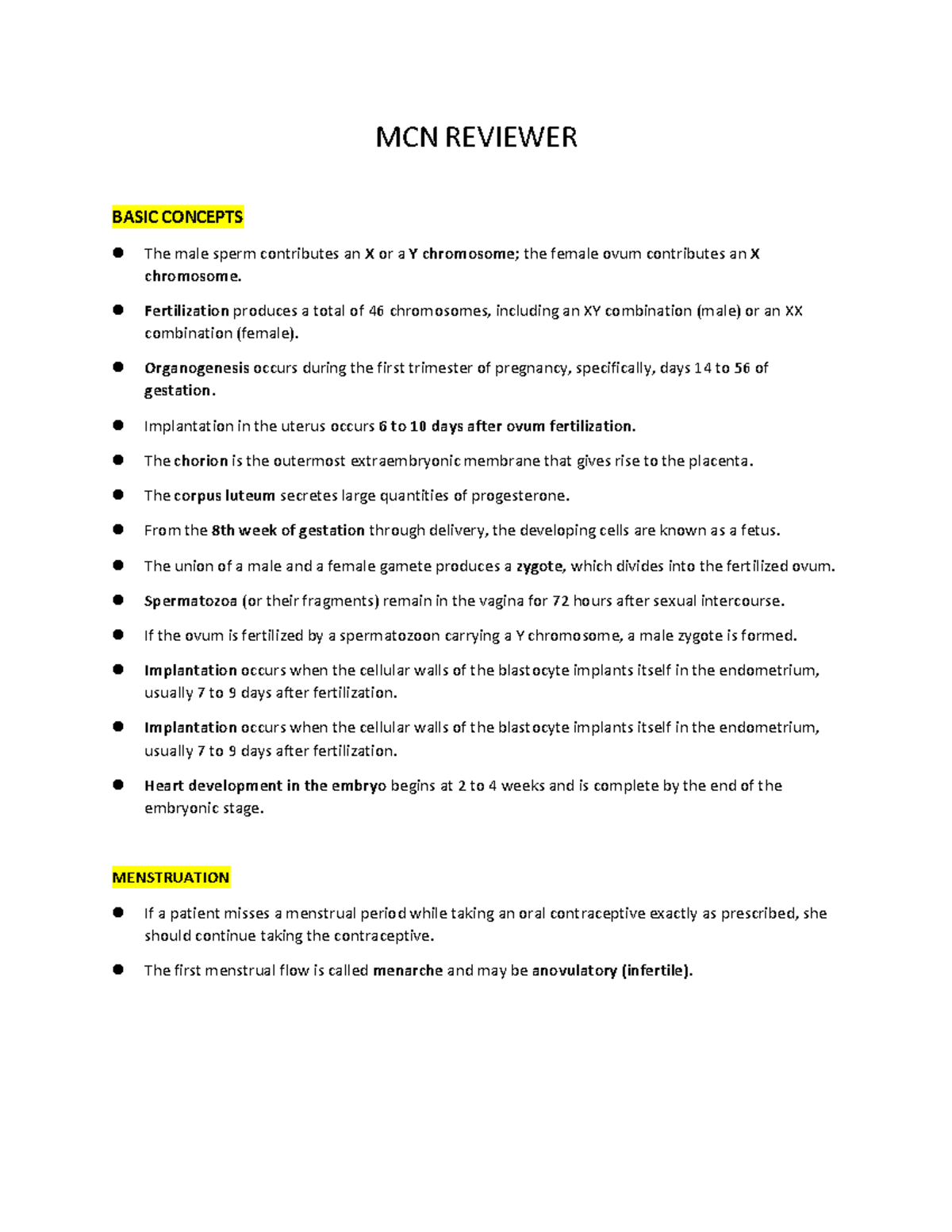 Basic Concepts of Maternal and Child Nursing - MCN REVIEWER BASIC ...