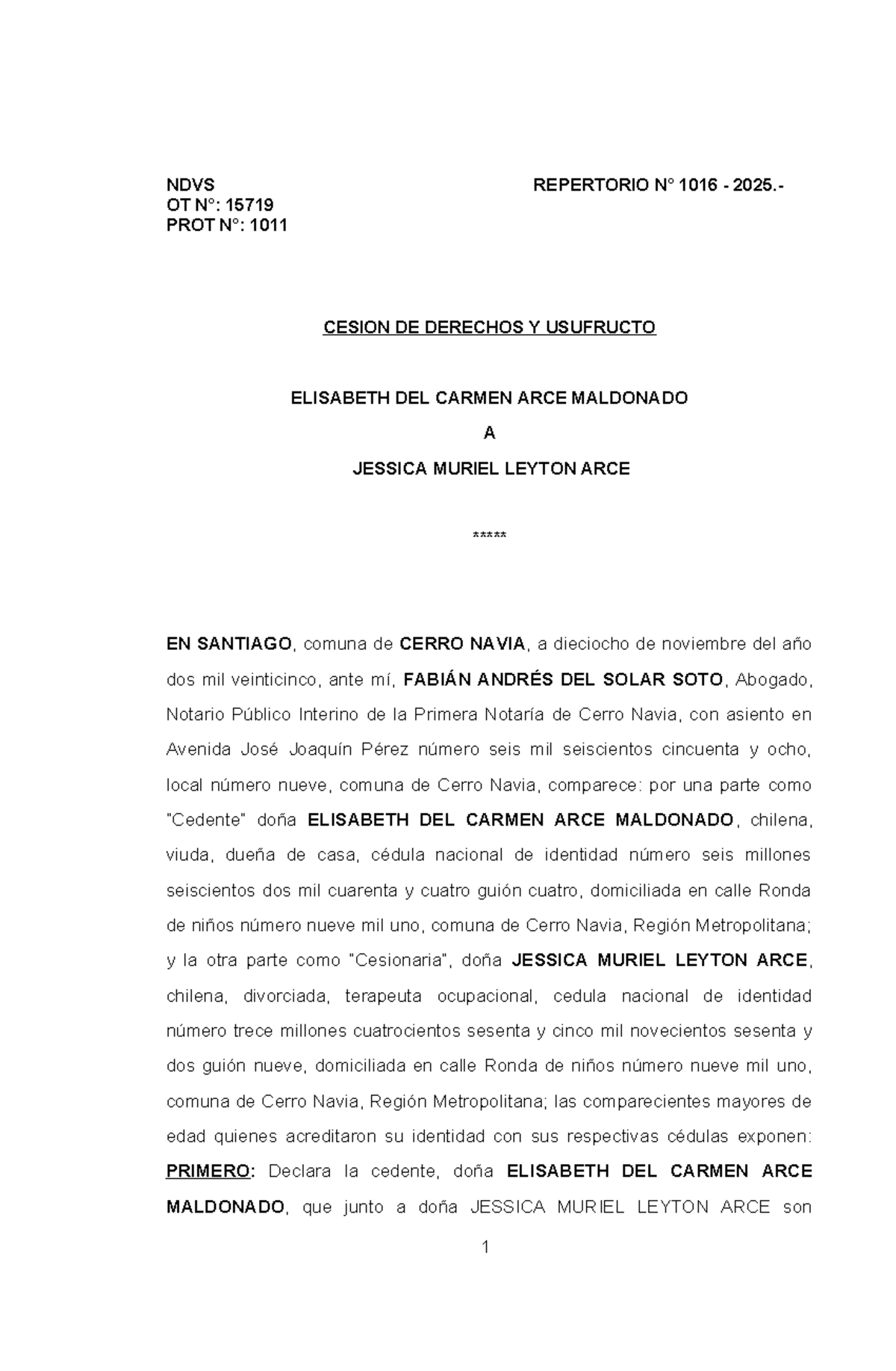 Modelo de Cesión de Derechos y Usufructo - ARCE 1011 - Document Preview