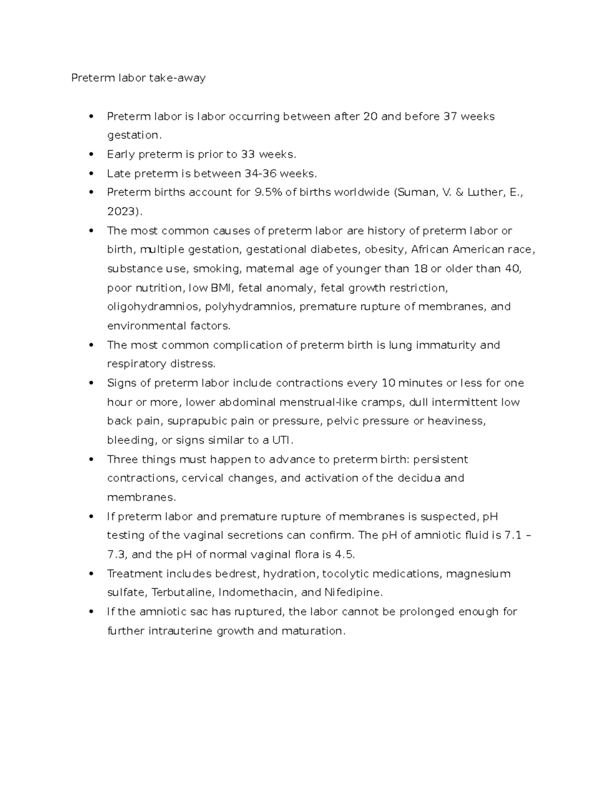 Preterm Labor Overview: Key Points and Management Strategies - Studocu