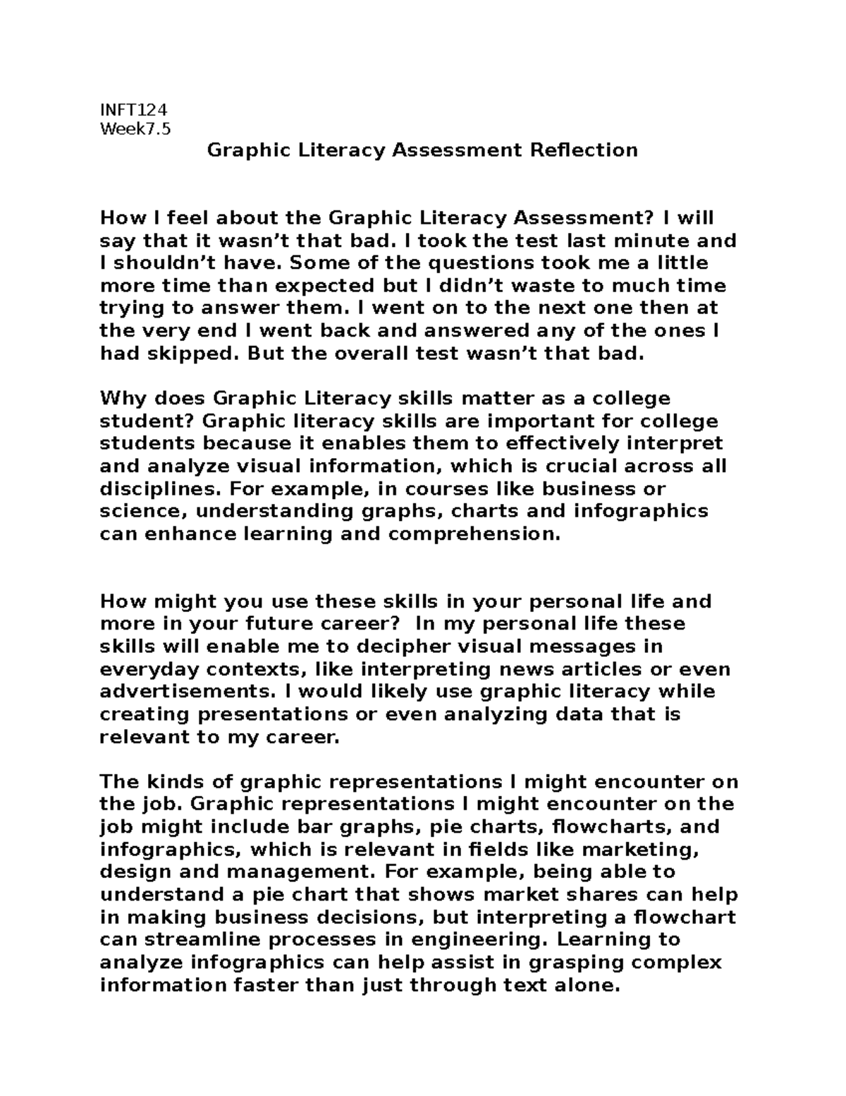 INFT Week 7 Graphic Literacy Assessment Reflection Insights - Studocu