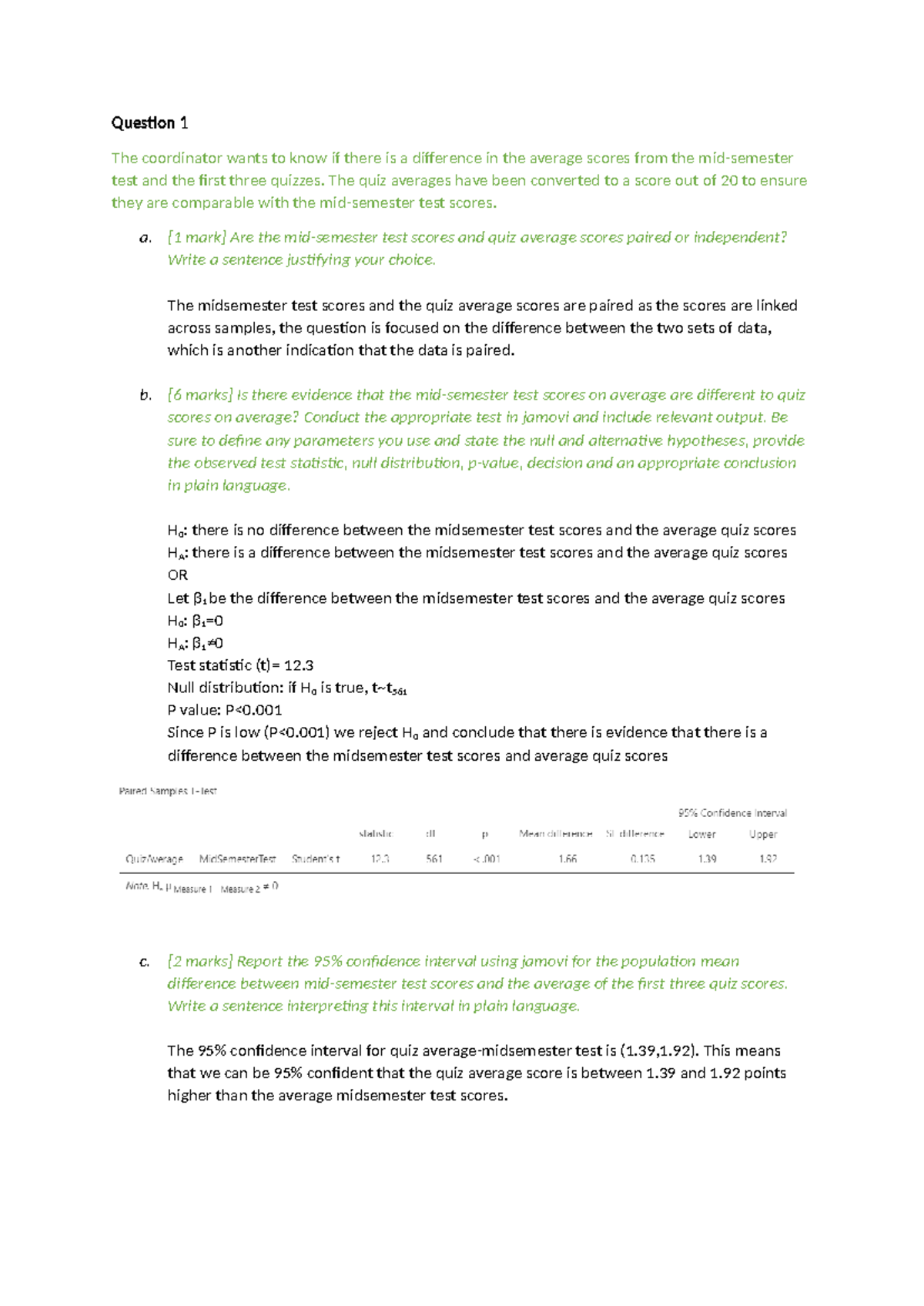 Assessment - Comparing Mid-Semester Test and Quiz Scores Analysis - Studocu