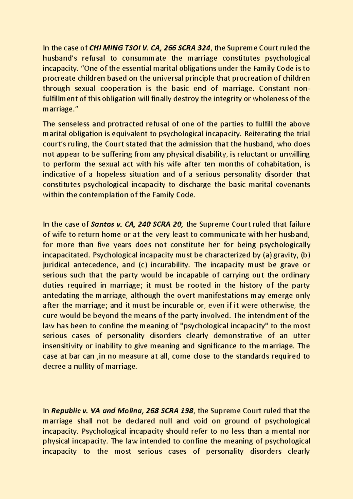 Legal Research Synthesis: Psychological Incapacity Cases in Family Law ...