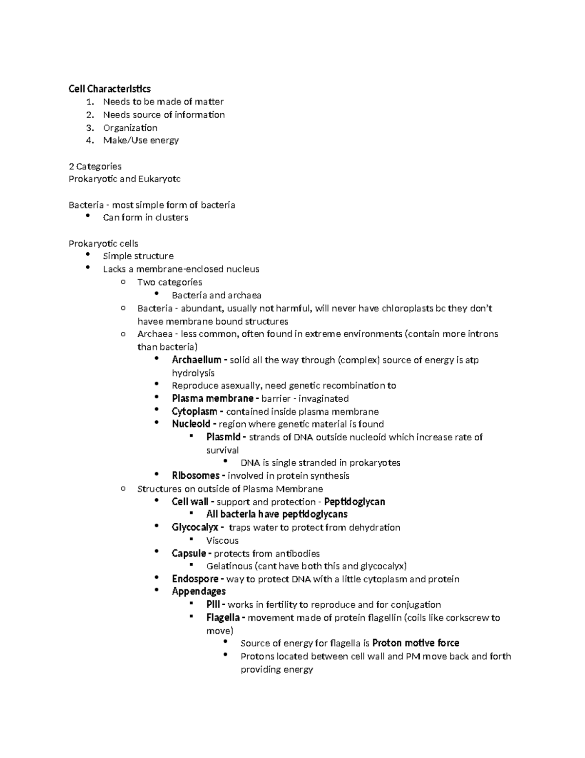Chap 4 Notes: Cell Characteristics & Structures (First 5 Lectures ...