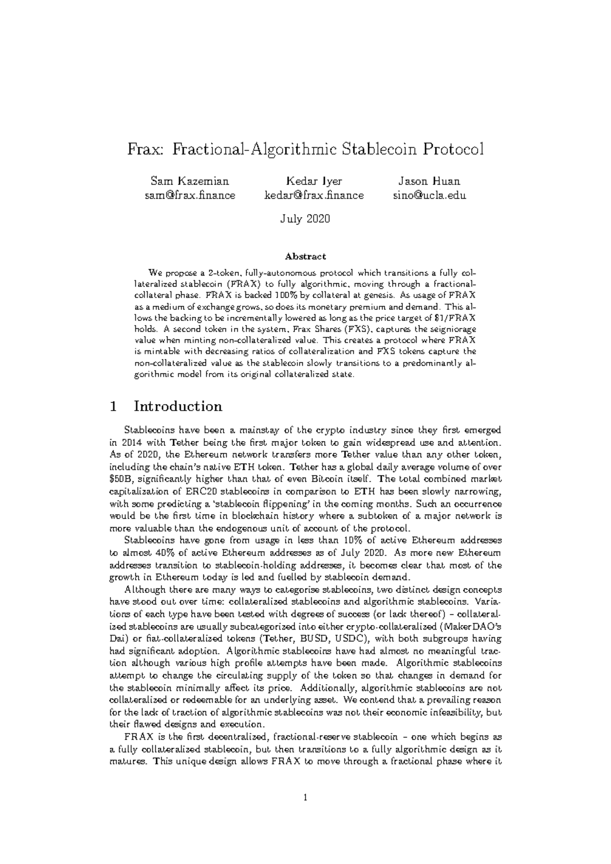 Frax Protocol: A Fractional-Algorithmic Stablecoin Overview - Studocu