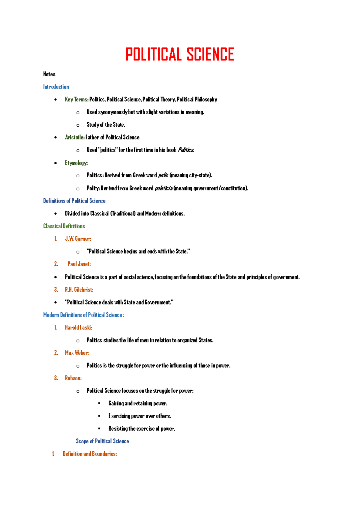 Political Science Overview: Key Concepts and Theories Explained - Studocu