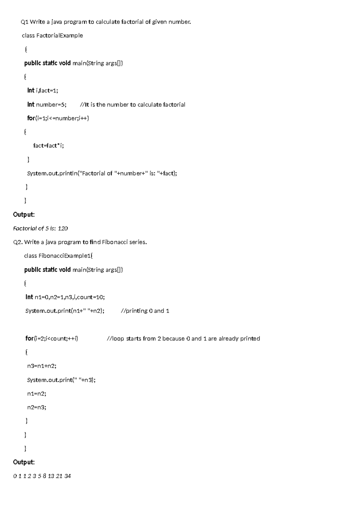 IT Practical Questions for Practice - Q1 Write a java program to ...