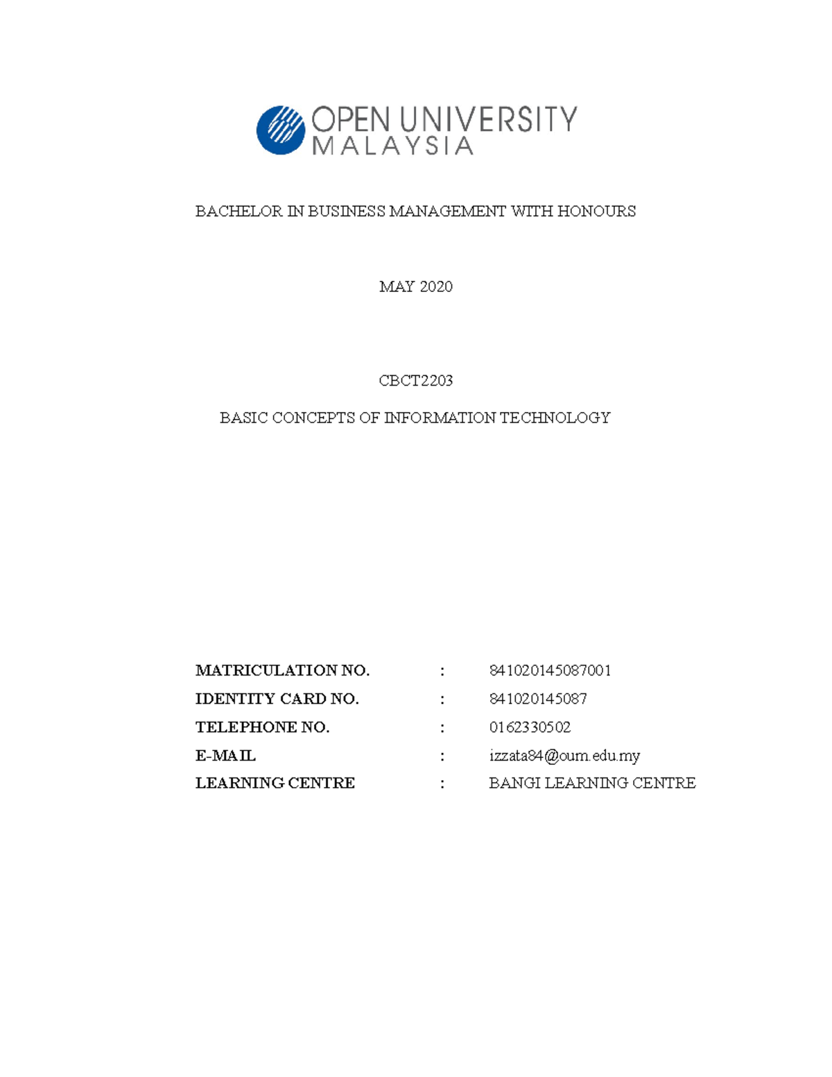 CBCT2203 Basic Concepts of Information Technology (Latest ...