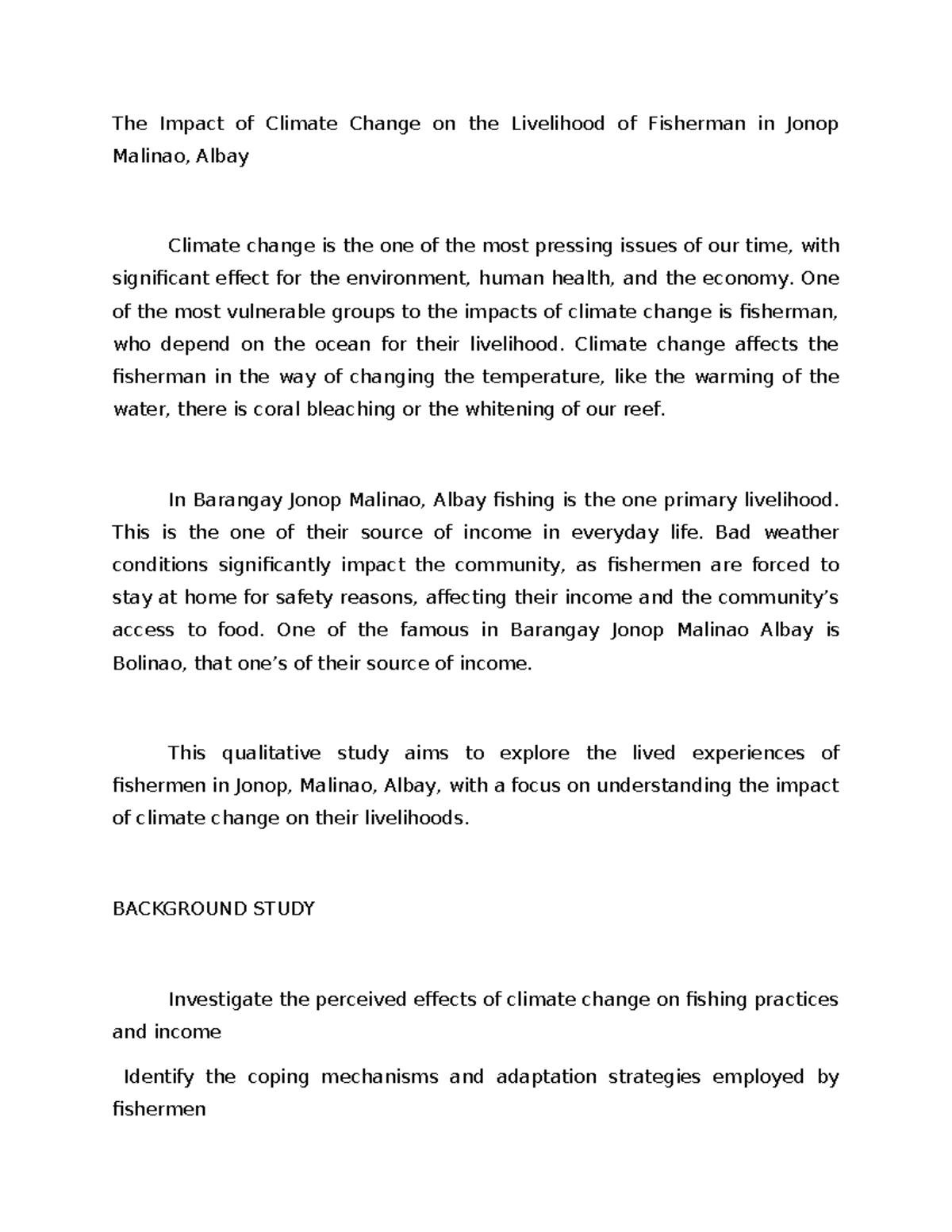 The Impact of Climate Change on the Livelihood of Fisherman in Jonop ...