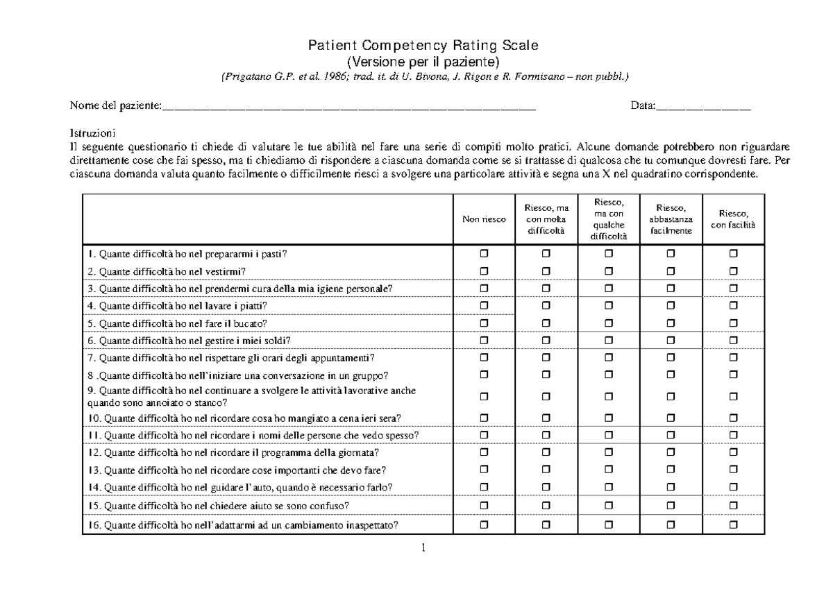 PCRS - Esame di Competenza del Paziente - Preparazione e Istruzioni ...