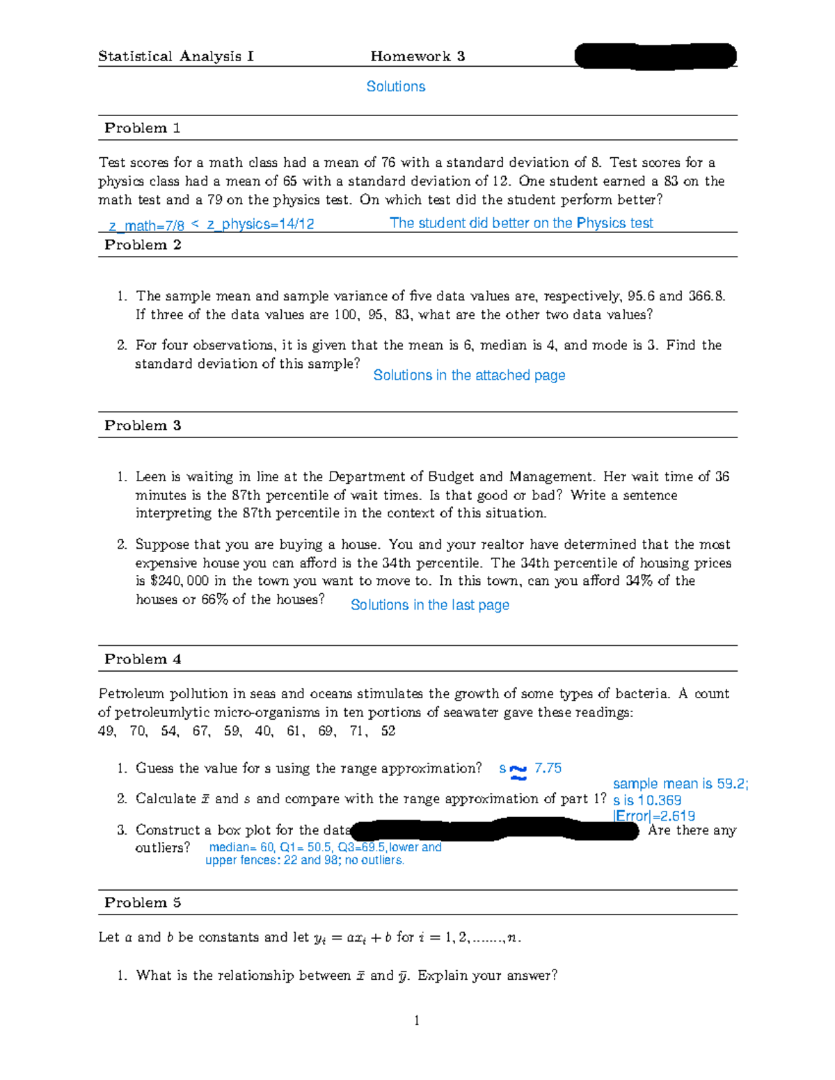 Statistical Analysis I H.W 3 Solutions - September 16, 2022 - Studocu